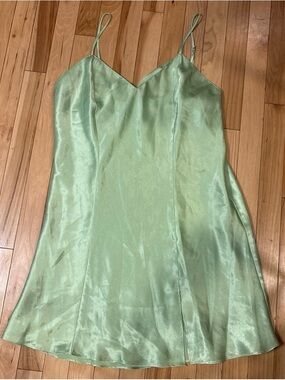 Light Green Satin Slip Mini Dress - Brand: